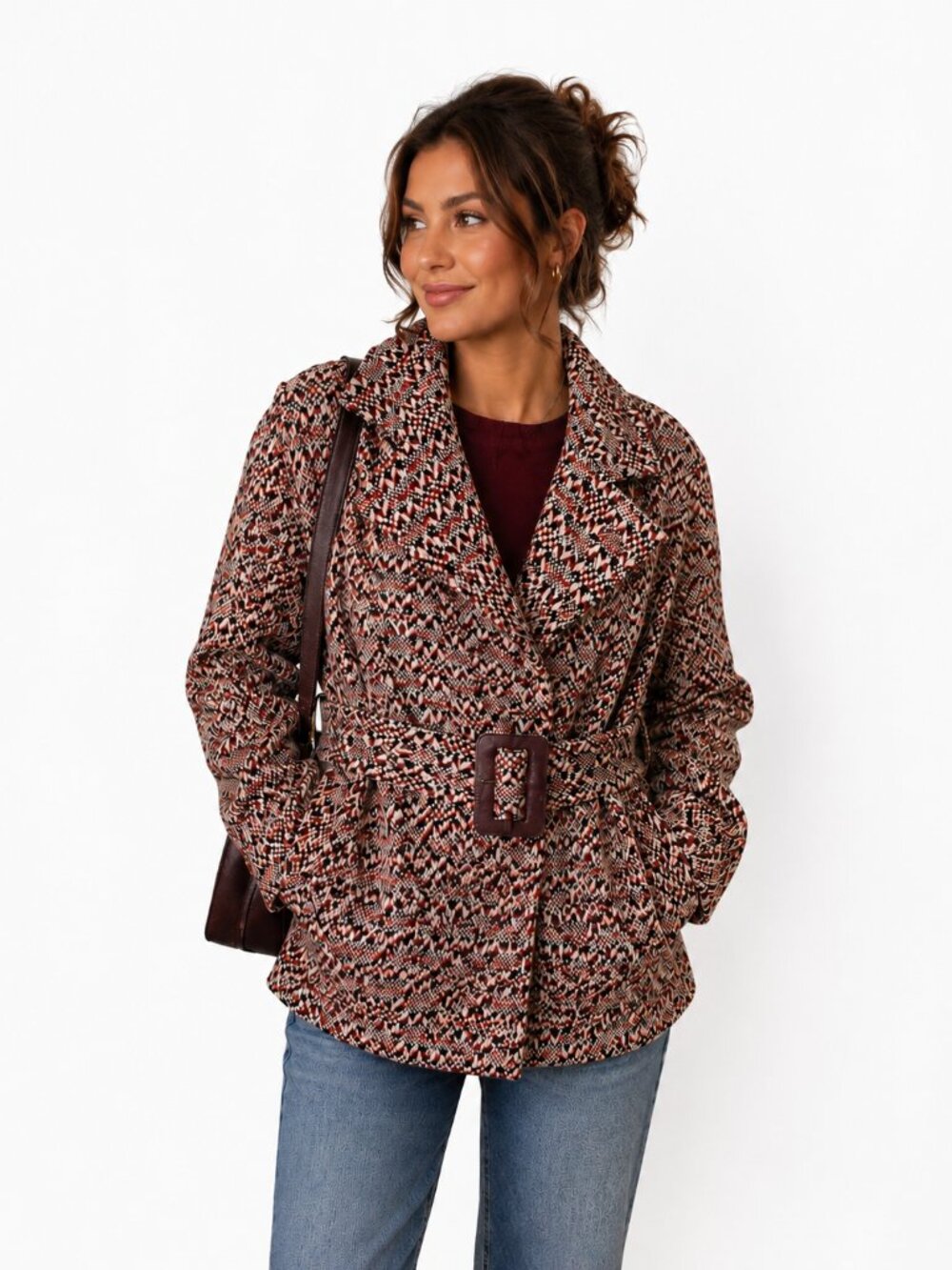 Handmade Vintage Cottagcore Romantic Feminine Women's Tweed Belted Fall Jacket